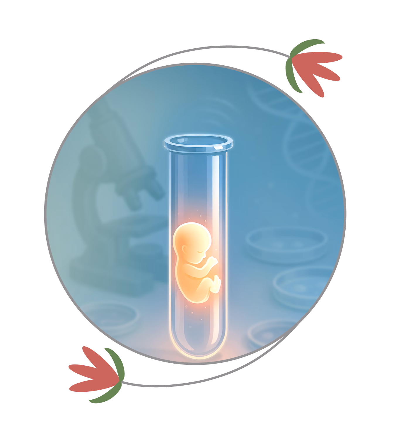 Mother holding baby test tube graphic